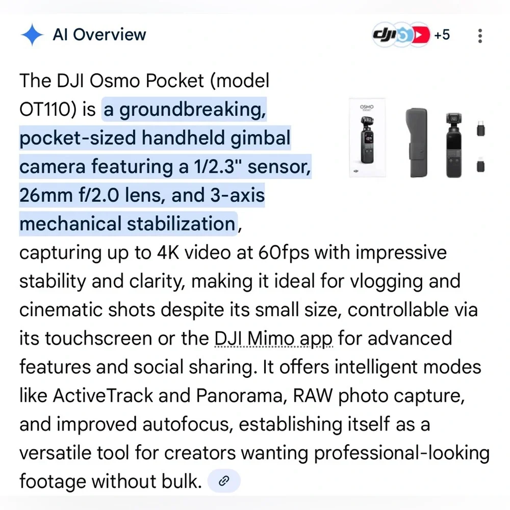 DJI Osmo Pocket OT110 Gimbal Camera with accessories